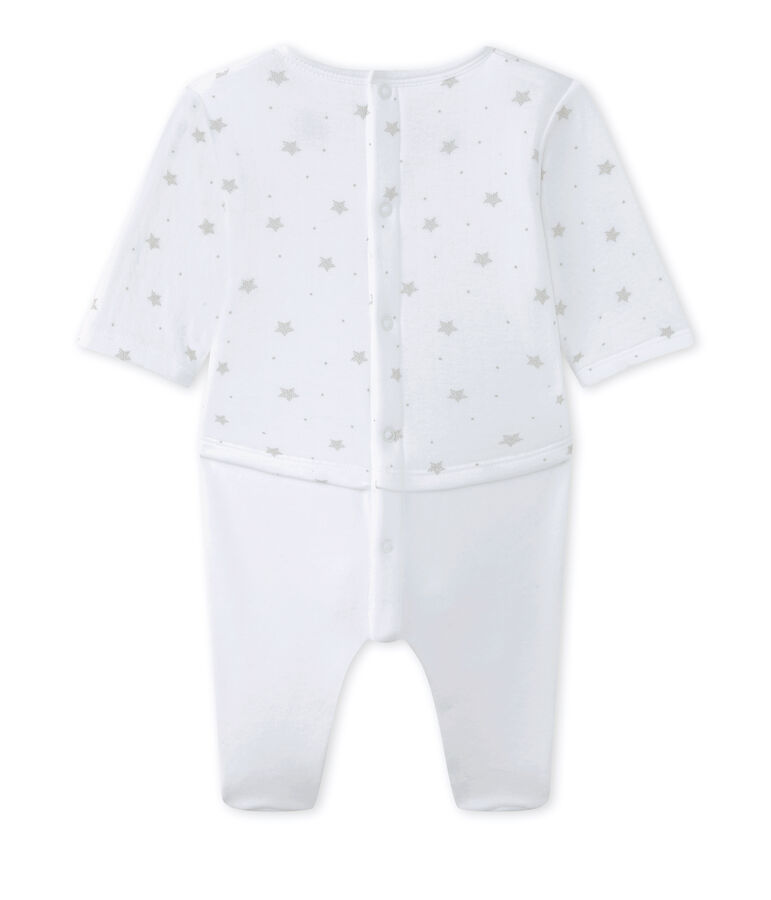 Baby's unisex dual-fabric chemisette-all-in-one white/brown