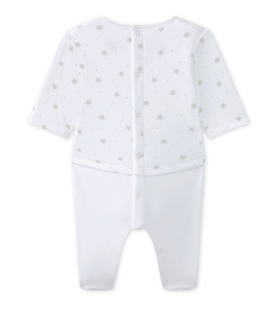 Baby's unisex dual-fabric chemisette-all-in-one ECUME white/SHITAKE brown