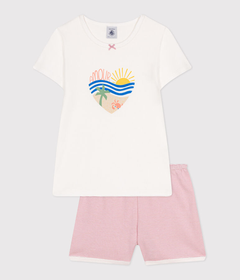 Children's short cotton pyjamas white/pink