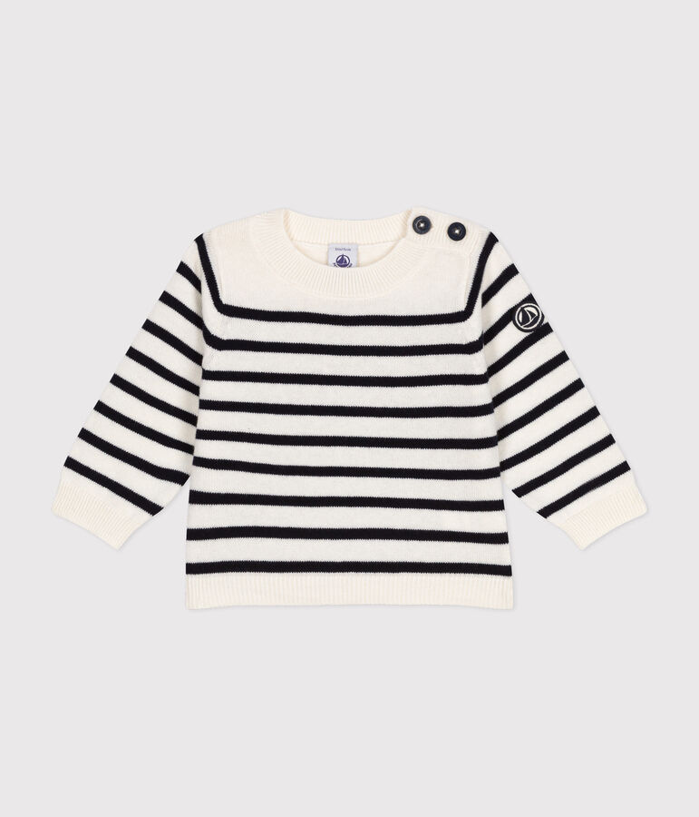 Babies' jumper in a wool and cotton knit white/blue