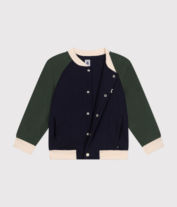 Boys' fleece baseball jacket blue/multicolor