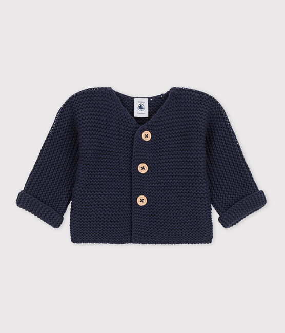 Babies' Moss Stitch Cotton Cardigan SMOKING blue