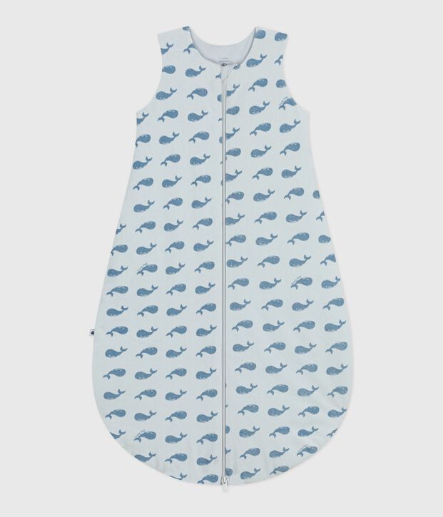 Babies' 3 TOG whale-print velour sleeping bag blue/blue