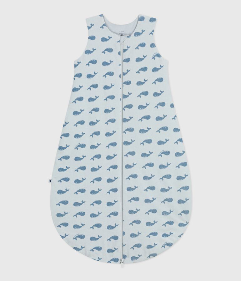 Babies' 3 TOG whale-print velour sleeping bag blue/blue