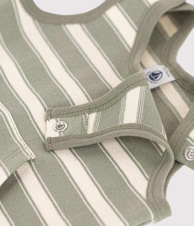 Babies' Sleeveless Thick Striped Jersey Playsuit green/ecru