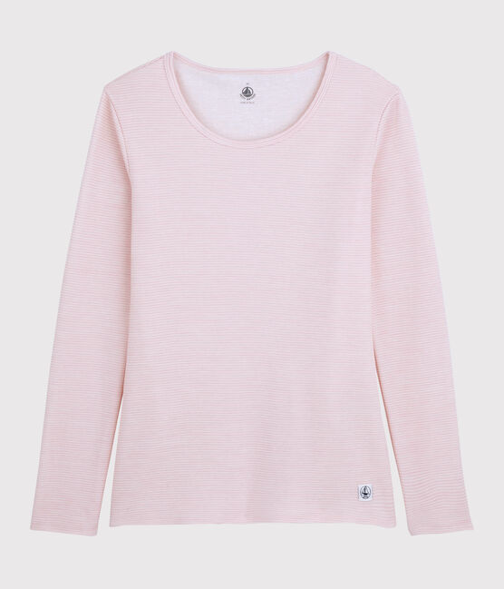 Women's wool and cotton blend T-shirt CHARME pink/MARSHMALLOW white