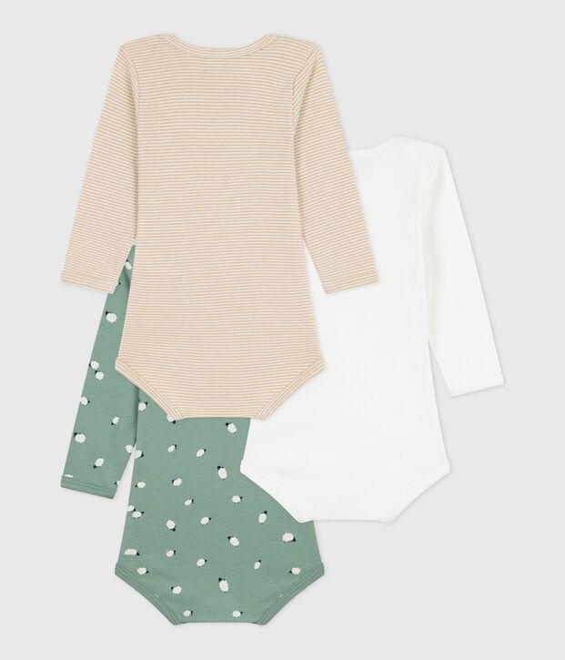 Pack of babies' long-sleeved sheep-print cotton bodies multicolor
