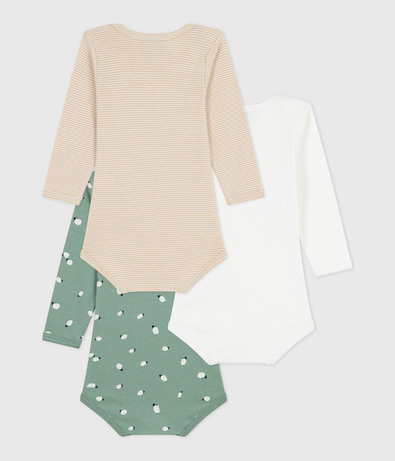 Pack of babies' long-sleeved sheep-print cotton bodies multicolor