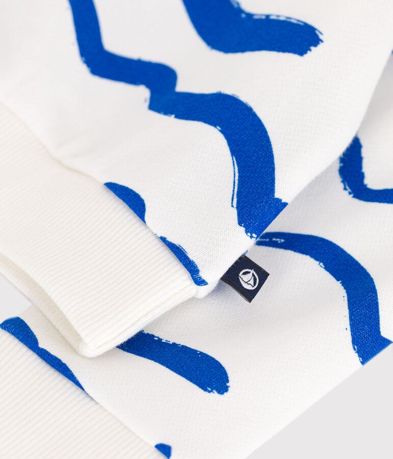 Babies' cotton sweatshirt with a shark print white/blue