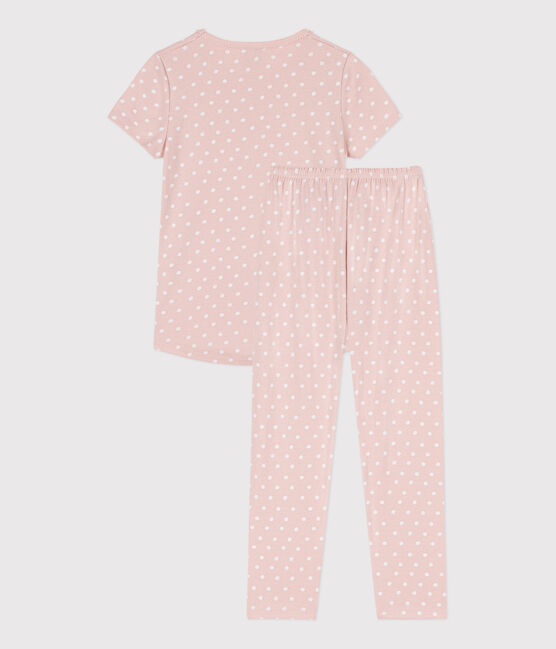 Girls' Short-Sleeved Spotted Cotton Pyjamas SALINE /MARSHMALLOW