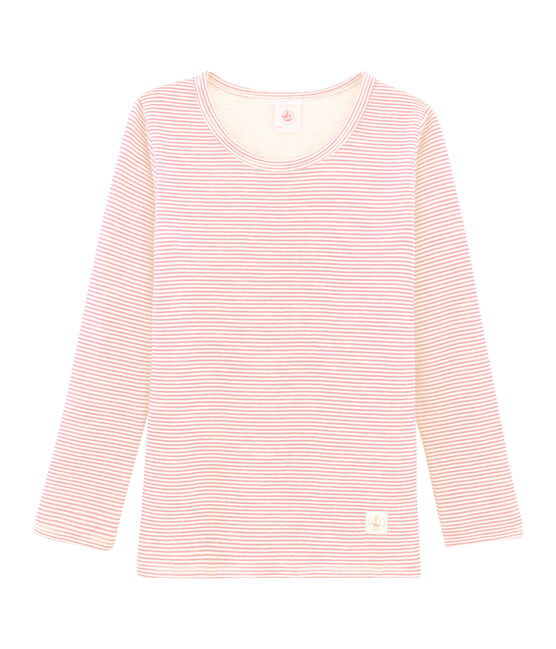 Children's Long-Sleeved Wool and Cotton T-Shirt CHARME pink/MARSHMALLOW white