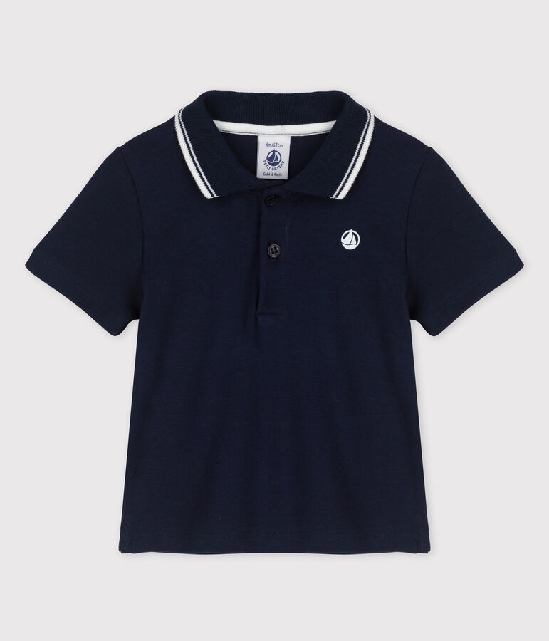 Baby Boys' Short-Sleeved Ribbed Polo Shirt SMOKING blue