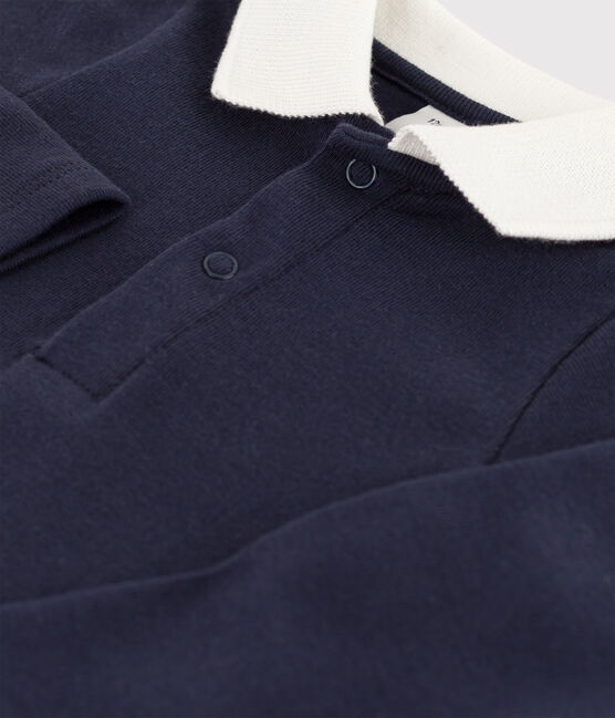 Babies' Long-Sleeved Cotton Bodysuit With Polo Shirt Collar SMOKING blue