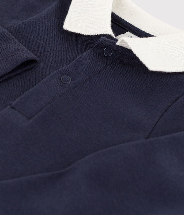 Babies' plain cotton body with a polo collar blue