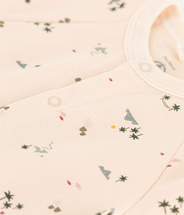 Babies' Patterned Fleece Jumpsuit Ecru/multicolor