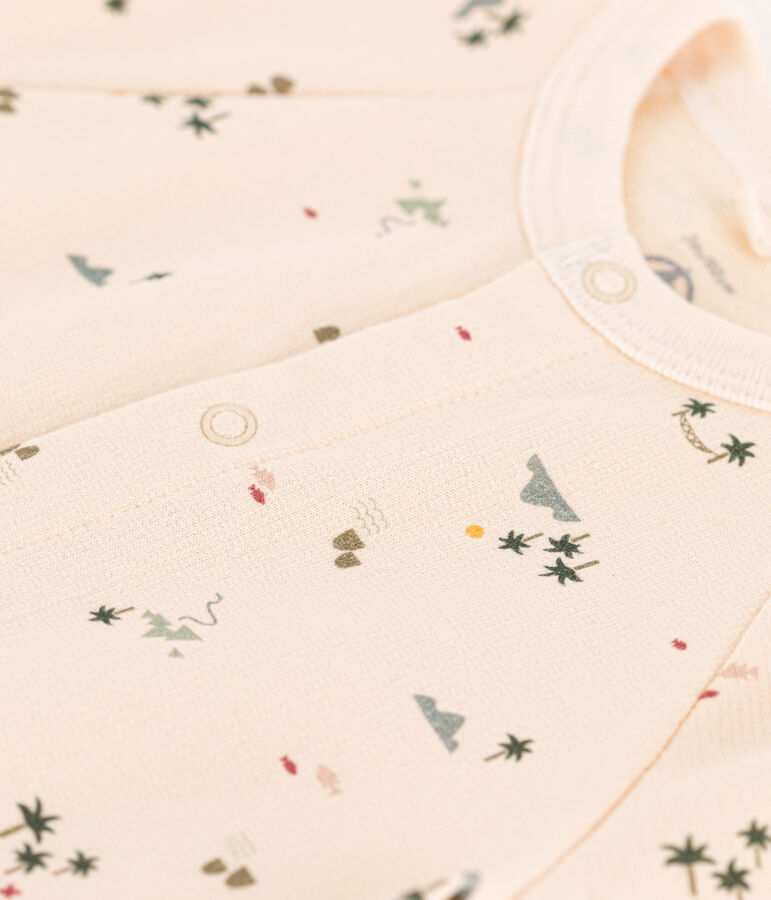 Babies' Patterned Fleece Jumpsuit Ecru/multicolor