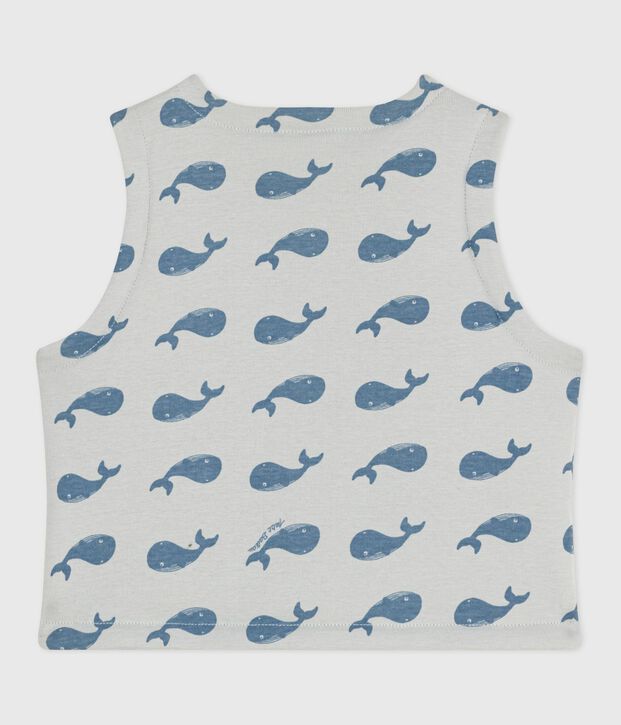 Babies' sleeveless reversible whale-print cotton cardigan blue/blue