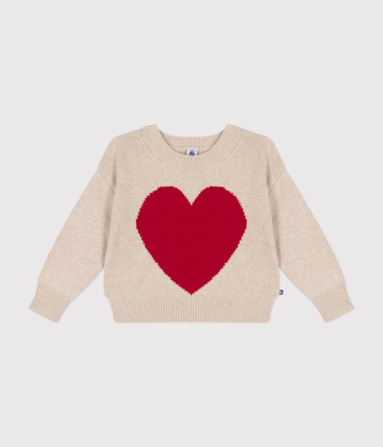 Girls' wool and cotton jumper Ecru/red