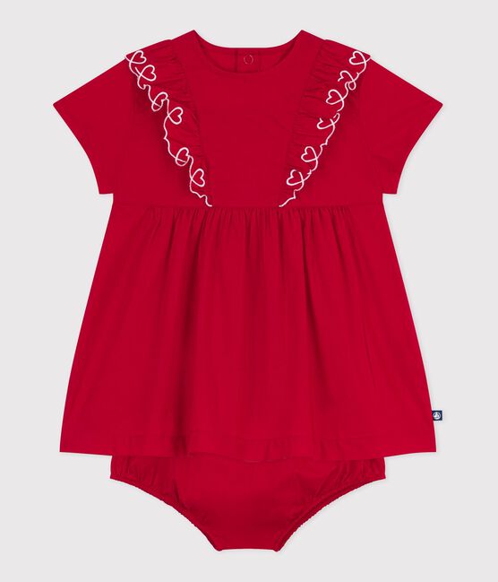 Babies' short-sleeved plain cotton dress with matching bloomers TERKUIT red