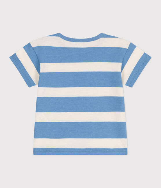 Babies' short-sleeved stripy cotton T-shirt ALASKA blue/AVALANCHE