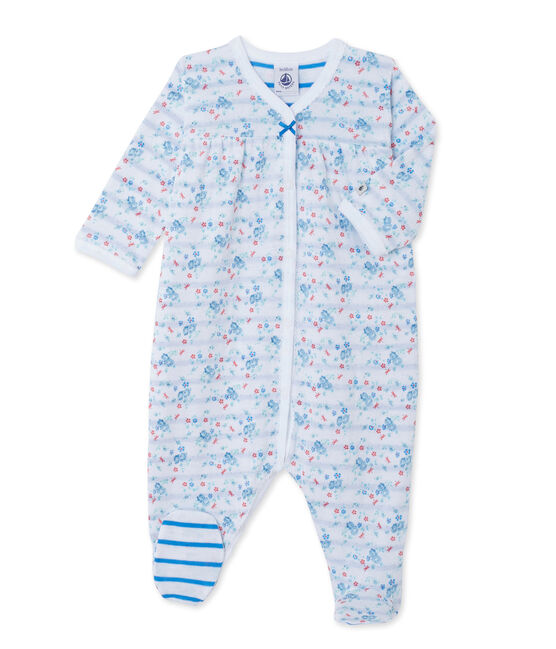 Baby girls' sleepsuit in print tube knit ECUME white/BLEU blue/MULTICO