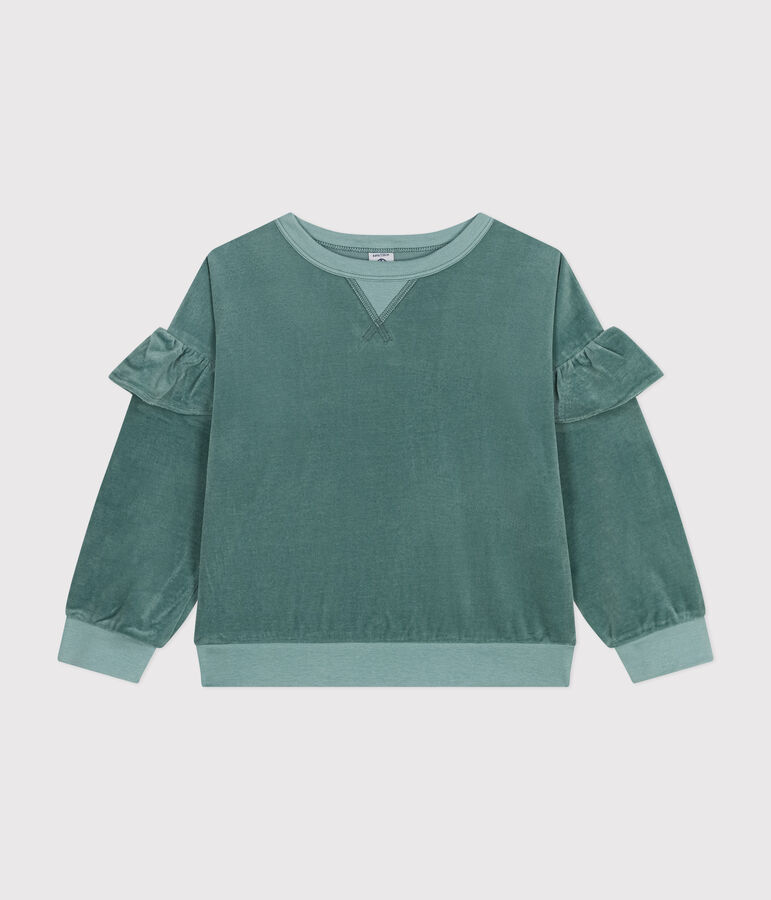 Girls' plain terry velour sweatshirt green