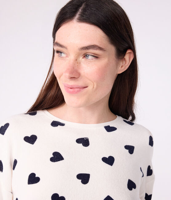 Women's cotton terry pyjamas printed with hearts MILK blue/SOIR