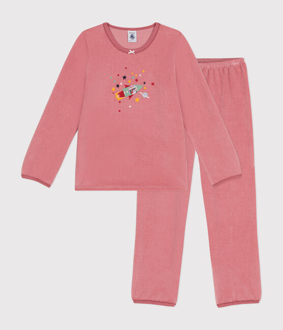 Children's plain velvet pyjamas ROSEWOOD pink