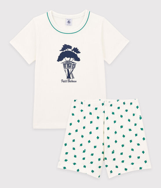 Boys' Tree Print Cotton/Linen Short Pyjamas MARSHMALLOW white/MULTICO white