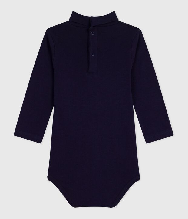 Babies' plain cotton rollneck body blue