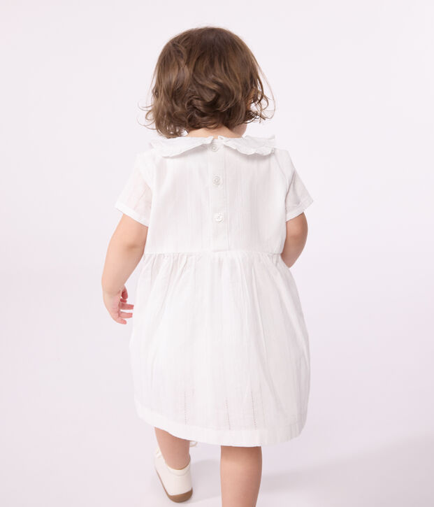 Babies' white cotton dress and bloomers with pretty openwork details white