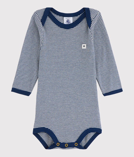 Unisex Babies' Long-Sleeved Bodysuit MEDIEVAL blue/MARSHMALLOW white