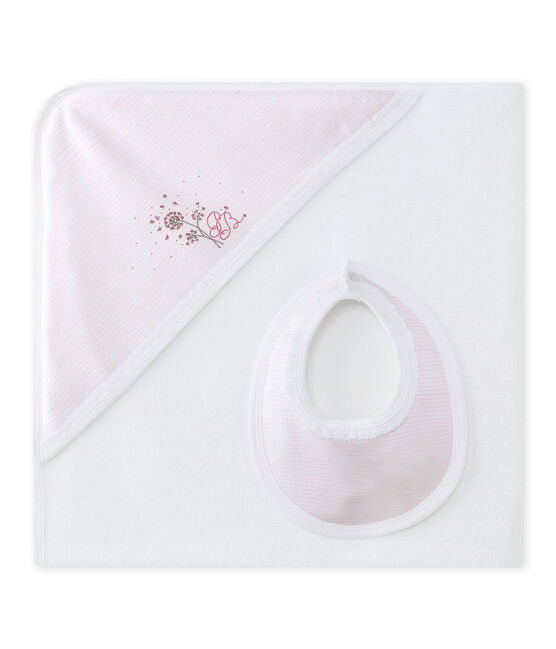 Baby girls' bath cape gift set VIENNE pink/ECUME white