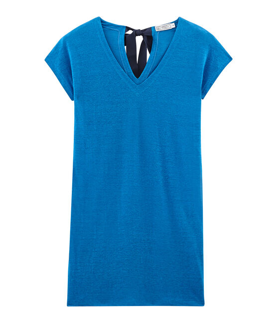 Women's linen short-sleeved dress RIYADH blue