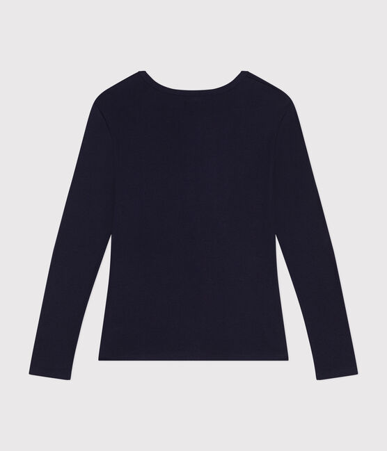 Women's plain long-sleeved iconic rib knit T-shirt SMOKING blue