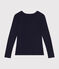 Women's plain long-sleeved iconic rib knit T-shirt SMOKING blue