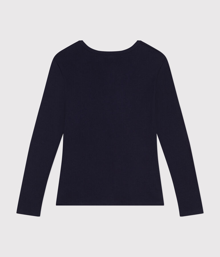 Women's plain long-sleeved iconic rib knit T-shirt SMOKING blue