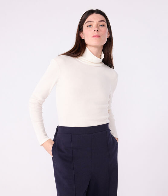 The Iconic rollneck for women in wool and cotton MILK Ecru