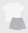 Children's short pajamas in cotton with heart print MARSHMALLOW white/SMOKING blue