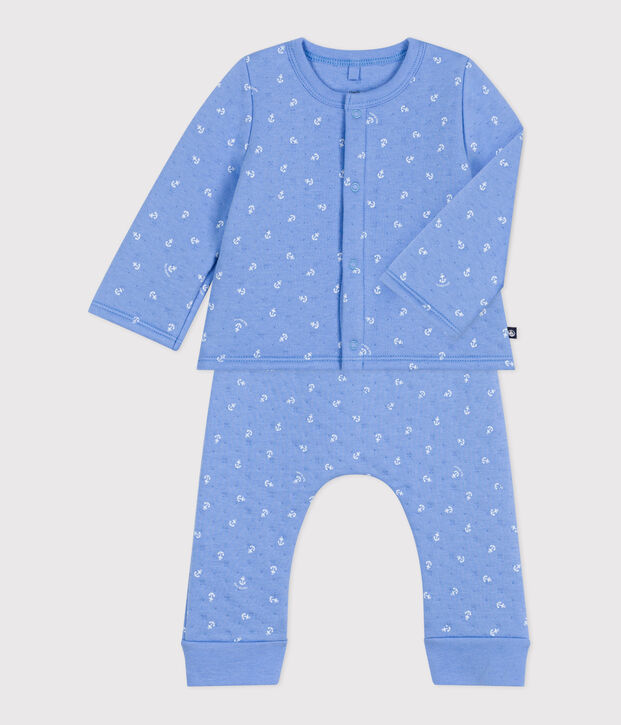 Babies' two-piece cotton outfit blue/white