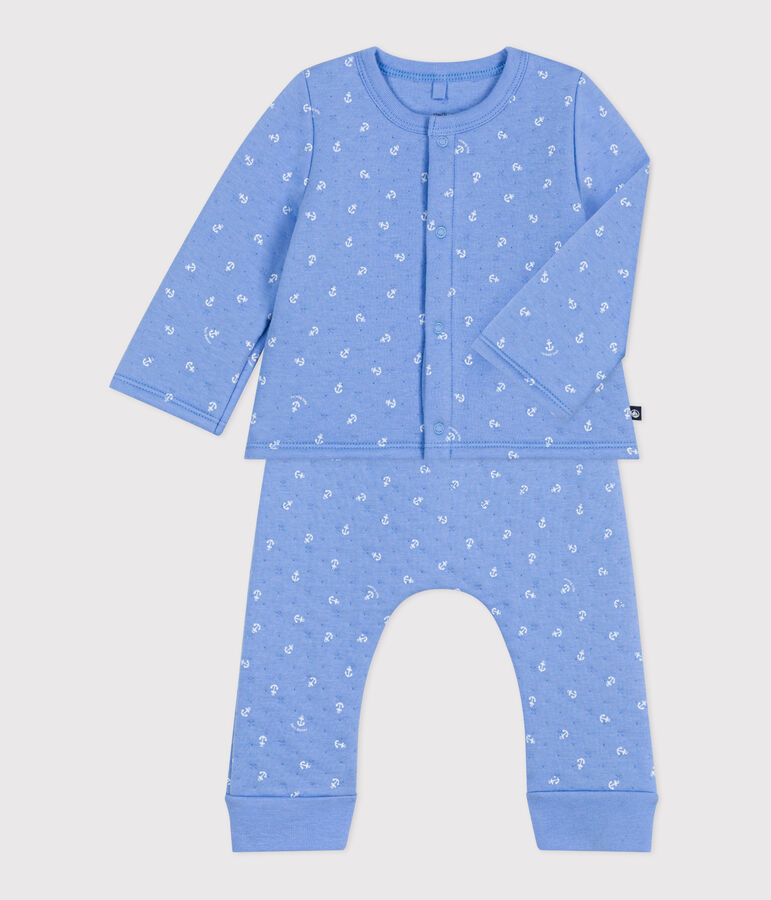 Babies' two-piece cotton outfit blue/white