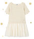 Girl's dual fabric dress with shiny stripes