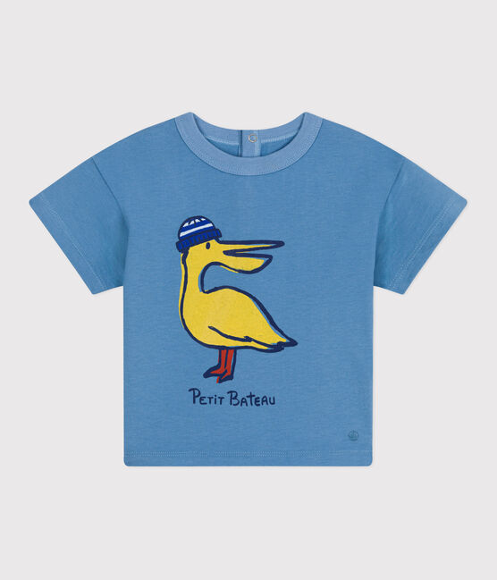 Babies' short-sleeved plain cotton T-shirt ALASKA blue