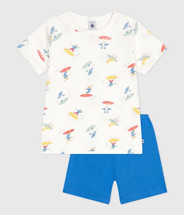 Children's short surfer print cotton pyjamas white/multicolor