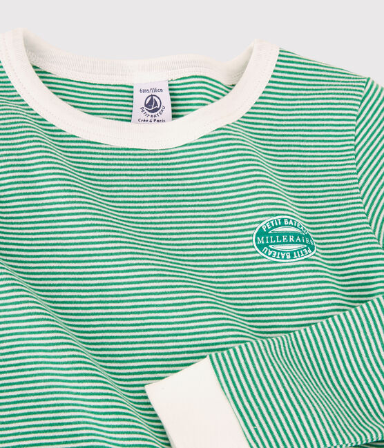 Boys' Green Striped Organic Cotton Snugfit Pyjamas GAZON green/MARSHMALLOW white