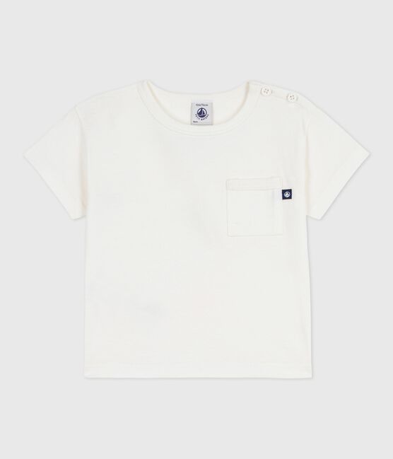 Babies' short-sleeved plain cotton T-shirt MARSHMALLOW white