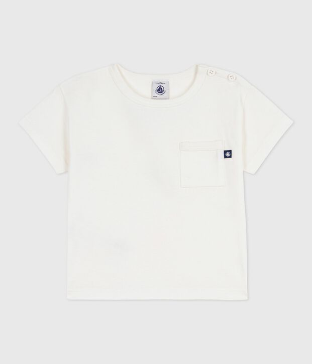 Babies' short-sleeved plain cotton T-shirt white