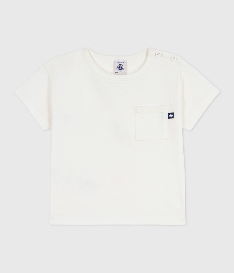 Babies' short-sleeved plain cotton T-shirt white