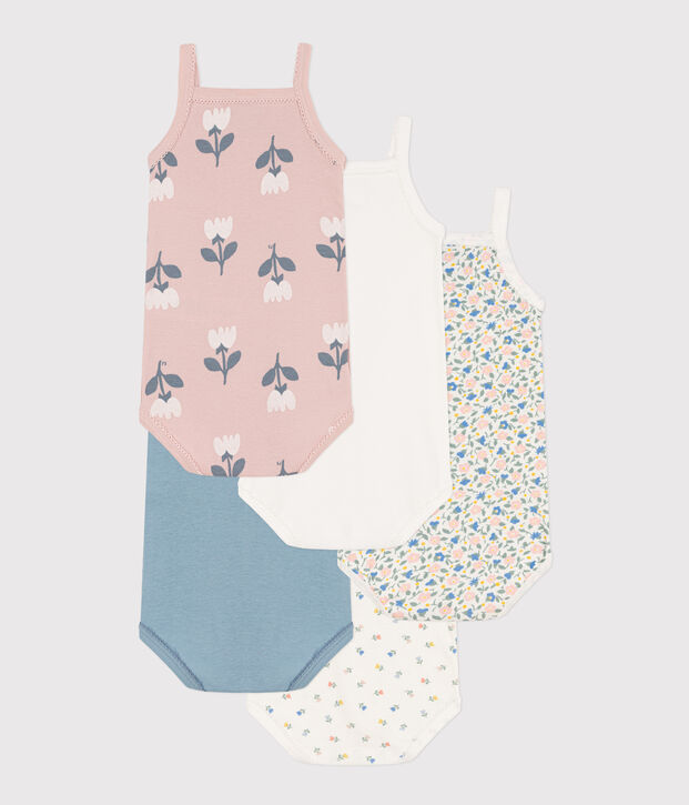 Floral Cotton Vest Bodysuits - Pack of 5 multicolor