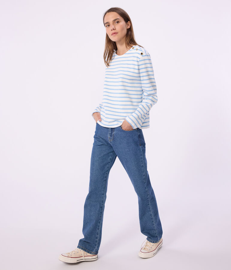 Women's stripy cotton Breton top white/blue